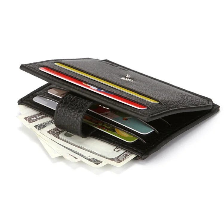 CULKCA HF038 Litchi Texture Leather Card Pouch Mini Wallet Coin Purse Zipper Small Bag - Noir