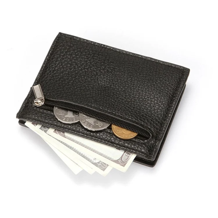 CULKCA HF038 Litchi Texture Leather Card Pouch Mini Wallet Coin Purse Zipper Small Bag - Noir