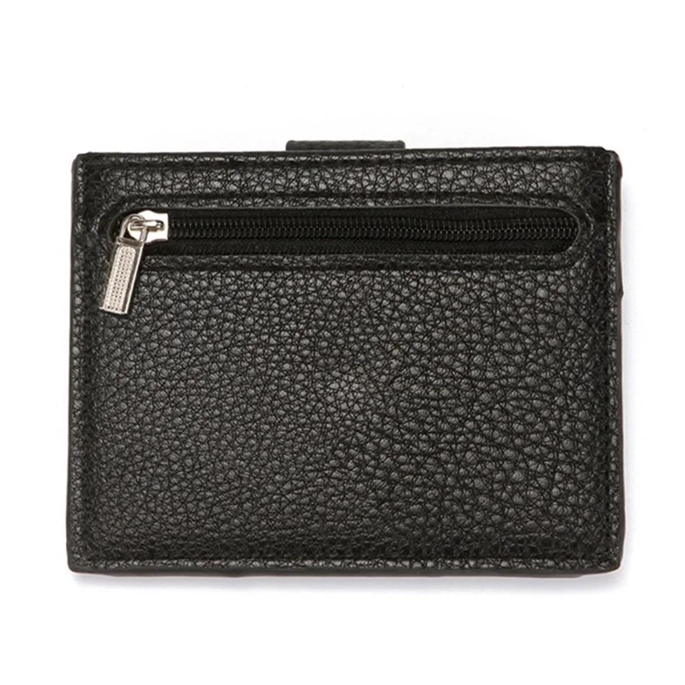 CULKCA HF038 Litchi Texture Leather Card Pouch Mini Wallet Coin Purse Zipper Small Bag - Noir