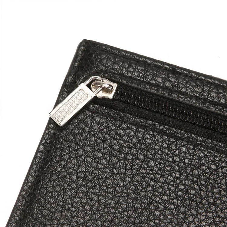 CULKCA HF038 Litchi Texture Leather Card Pouch Mini Wallet Coin Purse Zipper Small Bag - Noir