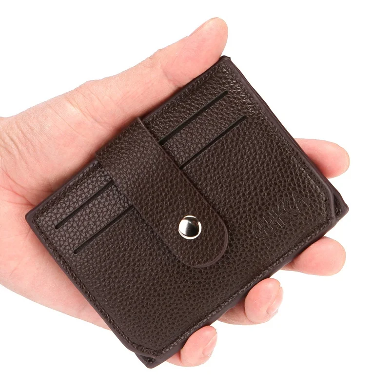 CULKCA HF038 Litchi Texture Leather Card Pouch Mini Wallet Coin Purse Zipper Small Bag - Coffee