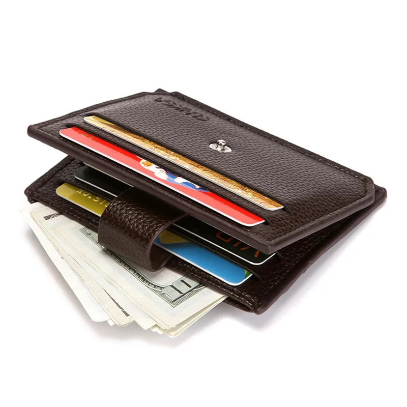 CULKCA HF038 Litchi Texture Leather Card Pouch Mini Wallet Coin Purse Zipper Small Bag - Coffee