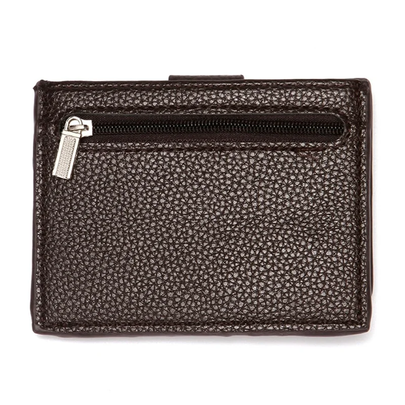 CULKCA HF038 Litchi Texture Leather Card Pouch Mini Wallet Coin Purse Zipper Small Bag - Coffee