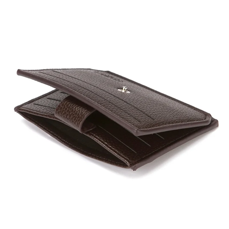 CULKCA HF038 Litchi Texture Leather Card Pouch Mini Wallet Coin Purse Zipper Small Bag - Coffee