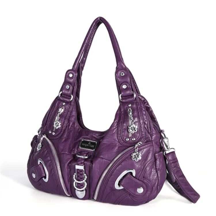 ANGEL KISS KL15962-4 Casual Women Tote Handbag PU Leather Large Capacity Hobo Bag - 158 White