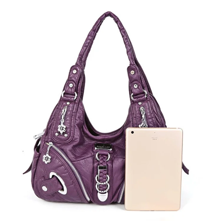 ANGEL KISS KL15962-4 Casual Women Tote Handbag PU Leather Large Capacity Hobo Bag - 158 White
