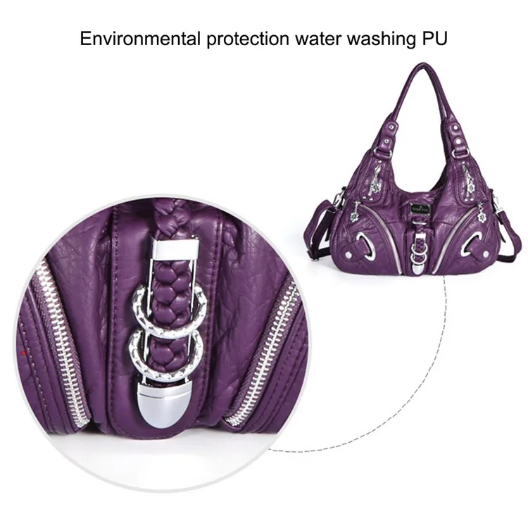 ANGEL KISS KL15962-4 Casual Women Tote Handbag PU Leather Large Capacity Hobo Bag - 158 White