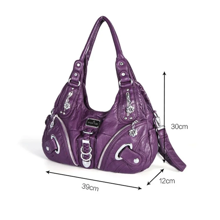 ANGEL KISS KL15962-4 Casual Women Tote Handbag PU Leather Large Capacity Hobo Bag - 158 White