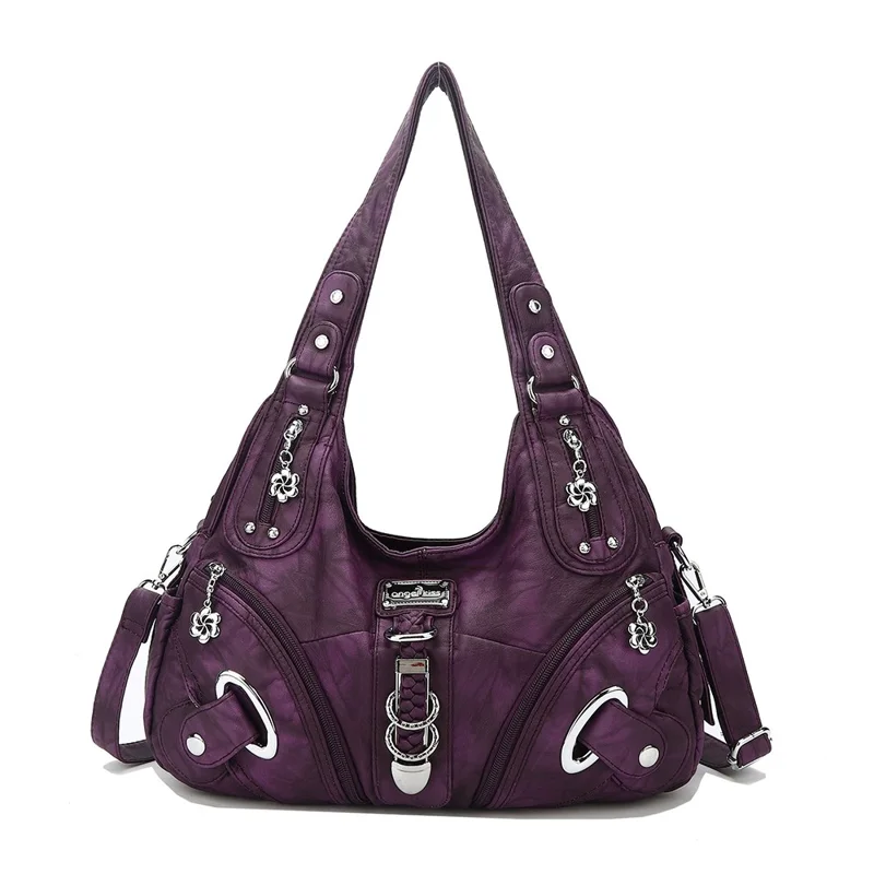ANGEL KISS KL15962-4 Bolso de tela casual para mujer, de piel de imitación, de gran capacidad, tipo Hobo - G361 Púrpura