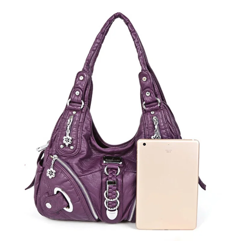 ANGEL KISS KL15962-4 Bolso de tela casual para mujer, de piel de imitación, de gran capacidad, tipo Hobo - G361 Púrpura