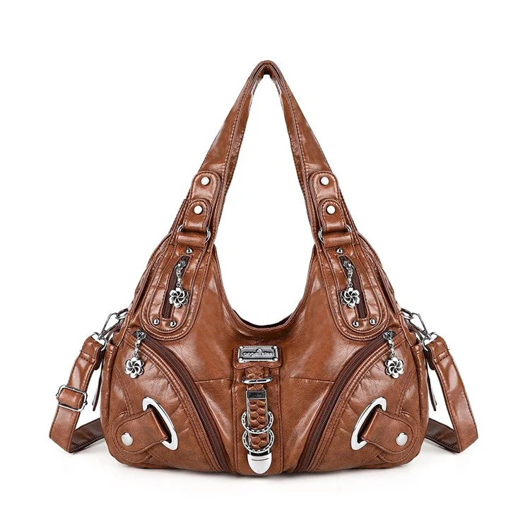 ANGEL KISS KL15962-4 Casual Women Tote Handbag PU Leather Large Capacity Hobo Bag - 8901 Brown