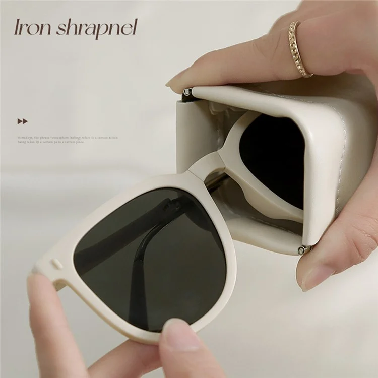 HK8305 Shockproof Sunglass Storage Pouch Portable Eyeglass Case Organizer Soft PU Leather Bag - White