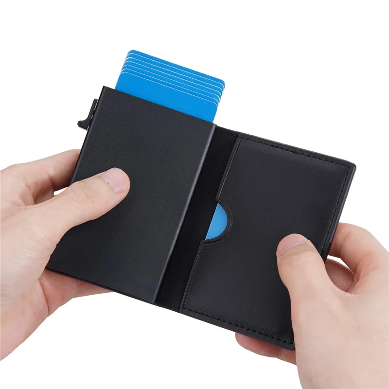 BAELLERRY K9297 RFID Blocking Pop Up Card Holder PU Leather + Zinc Alloy Card Storage Case - Black