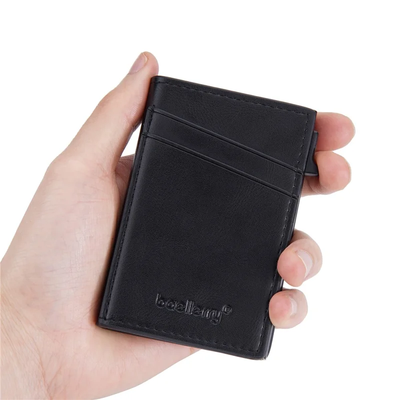 BAELLERRY K9297 RFID Blocking Pop Up Card Holder PU Leather + Zinc Alloy Card Storage Case - Black