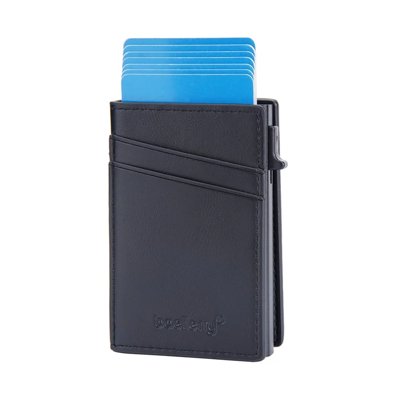 BAELLERRY K9297 RFID Blocking Pop Up Card Holder PU Leather + Zinc Alloy Card Storage Case - Black