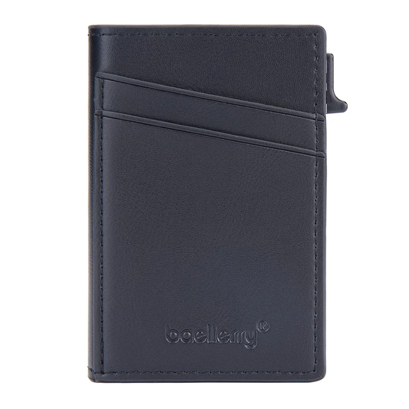 BAELLERRY K9297 RFID Blocking Pop Up Card Holder PU Leather + Zinc Alloy Card Storage Case - Black