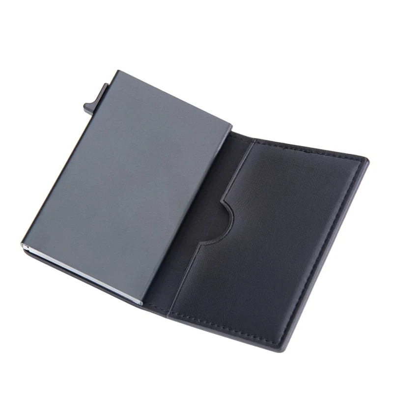 BAELLERRY K9297 RFID Blocking Pop Up Card Holder PU Leather + Zinc Alloy Card Storage Case - Black