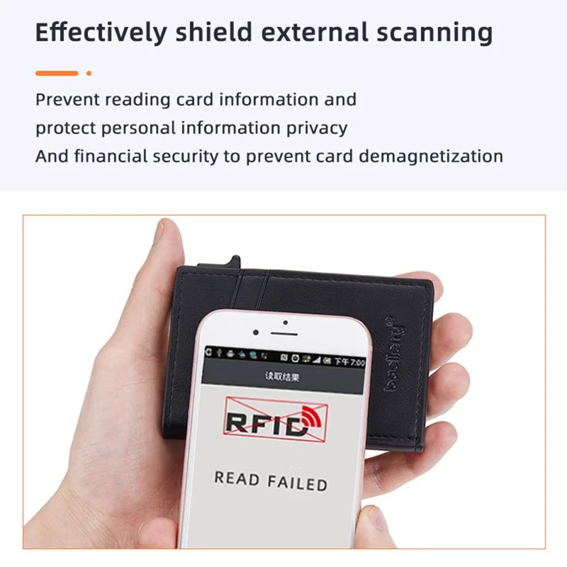 BAELLERRY K9297 RFID Blocking Pop Up Card Holder PU Leather + Zinc Alloy Card Storage Case - Black