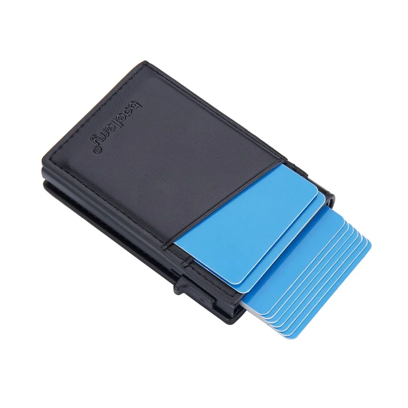 BAELLERRY K9297 RFID Blocking Pop Up Card Holder PU Leather + Zinc Alloy Card Storage Case - Black