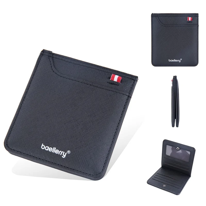 BAELLERRY D3250 Cross Texture Card Holder Pouch PU Leather ID Card Photo Storage Bag for Men - Black