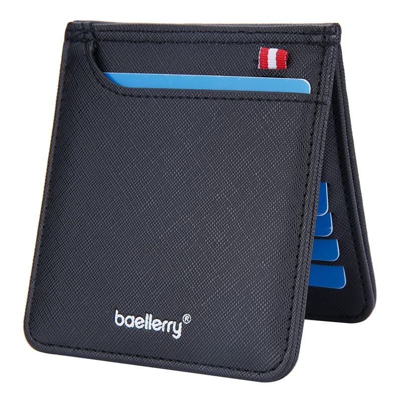 BAELLERRY D3250 Cross Texture Card Holder Pouch PU Leather ID Card Photo Storage Bag for Men - Black