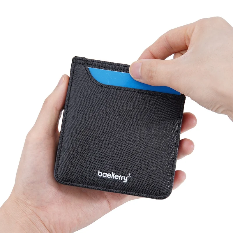 BAELLERRY D3250 Cross Texture Card Holder Pouch PU Leather ID Card Photo Storage Bag for Men - Black
