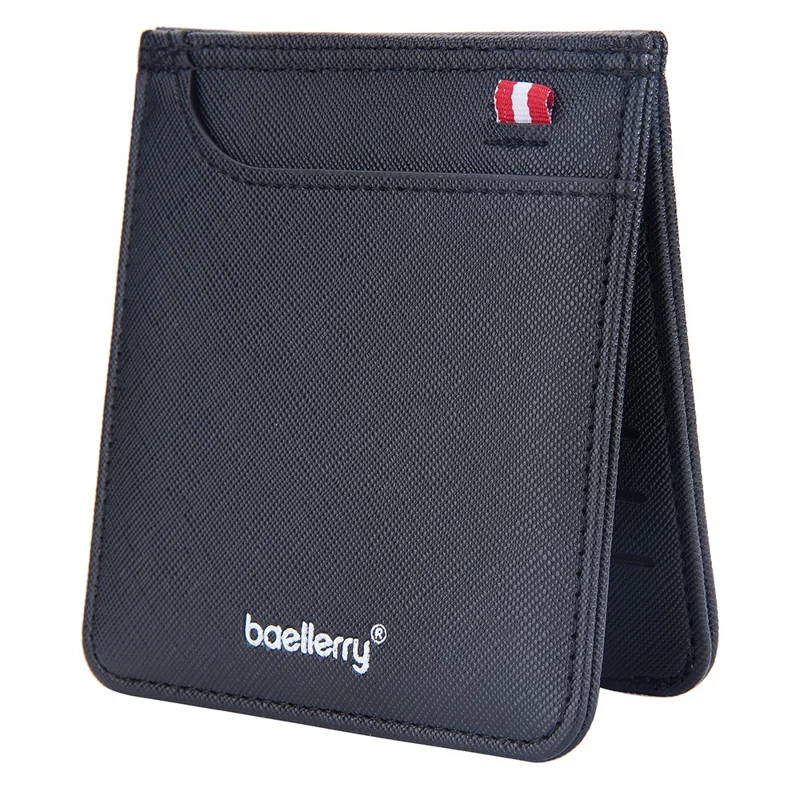 BAELLERRY D3250 Cross Texture Card Holder Pouch PU Leather ID Card Photo Storage Bag for Men - Black