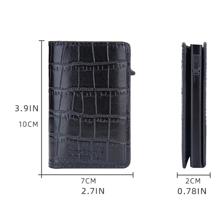 BAELLERRY K9306 Pop Up Card Holder Crocodile Texture PU Leather Zinc Alloy RFID Blocking Card Storage Bag - Black