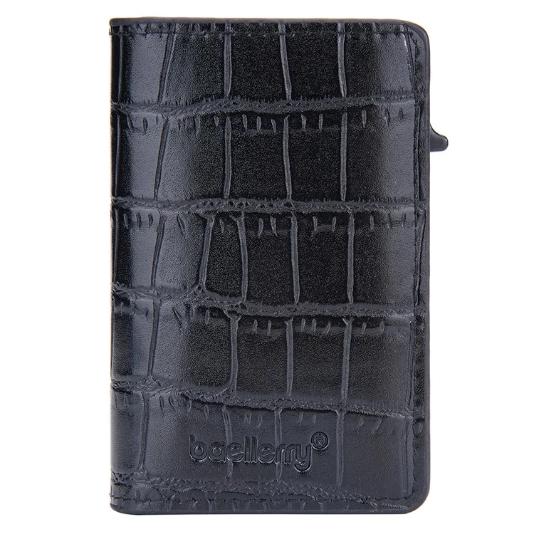 BAELLERRY K9306 Pop Up Card Holder Crocodile Texture PU Leather Zinc Alloy RFID Blocking Card Storage Bag - Black