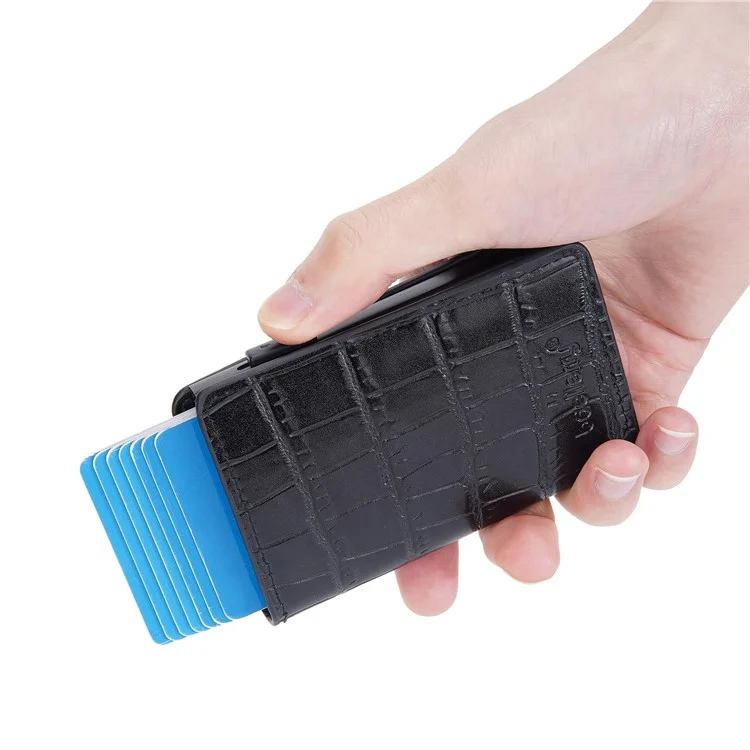 BAELLERRY K9306 Pop Up Card Holder Crocodile Texture PU Leather Zinc Alloy RFID Blocking Card Storage Bag - Schwarz