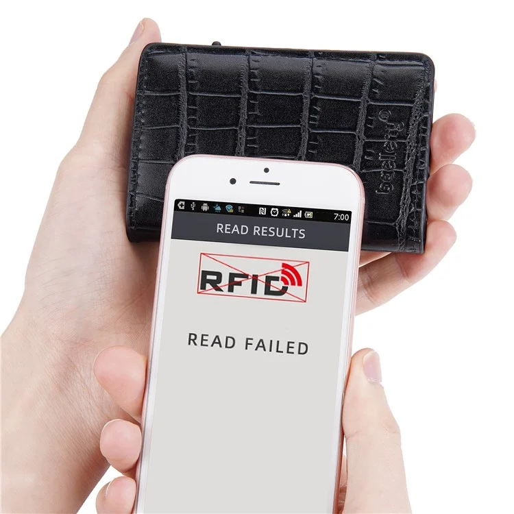 BAELLERRY K9306 Pop Up Card Holder Crocodile Texture PU Leather Zinc Alloy RFID Blocking Card Storage Bag - Schwarz