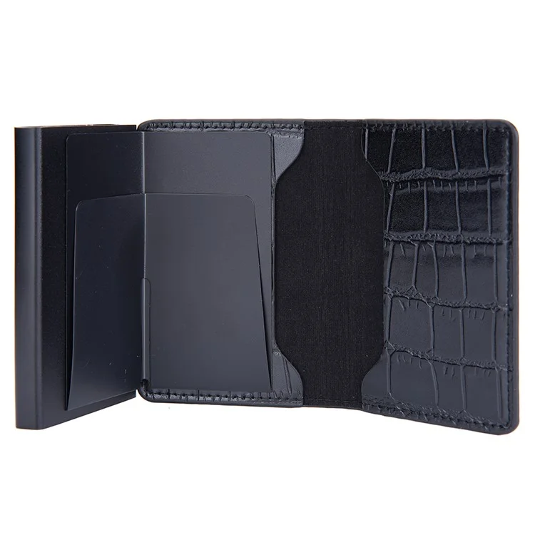 BAELLERRY K9306 Pop Up Card Holder Crocodile Texture PU Leather Zinc Alloy RFID Blocking Card Storage Bag - Black