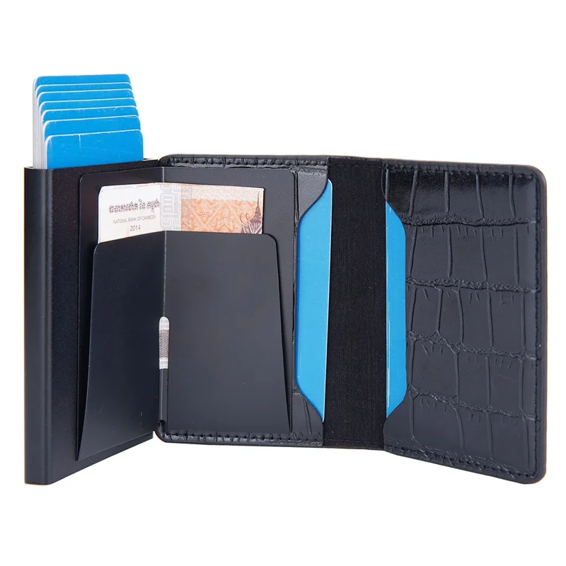 BAELLERRY K9306 Pop Up Card Holder Crocodile Texture PU Leather Zinc Alloy RFID Blocking Card Storage Bag - Brown