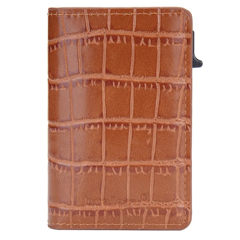 BAELLERRY K9306 Pop Up Card Holder Crocodile Texture PU Leather Zinc Alloy RFID Blocking Card Storage Bag - Brown