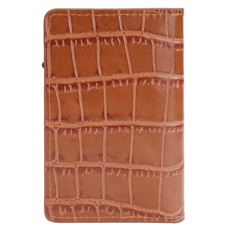 BAELLERRY K9306 Pop Up Card Holder Crocodile Texture PU Leather Zinc Alloy RFID Blocking Card Storage Bag - Brown