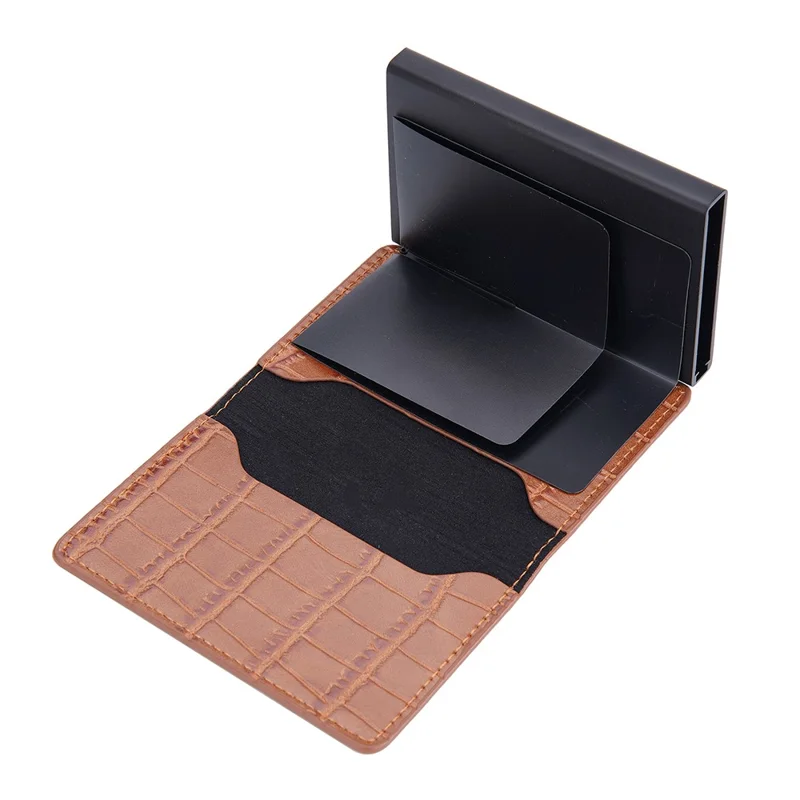 BAELLERRY K9306 Pop Up Card Holder Crocodile Texture PU Leather Zinc Alloy RFID Blocking Card Storage Bag - Brown
