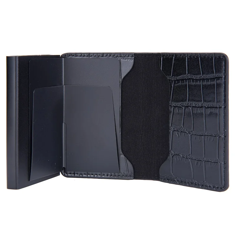 BAELLERRY K9306 Pop Up Card Holder Crocodile Texture PU Leather Zinc Alloy RFID Blocking Card Storage Bag - Brown
