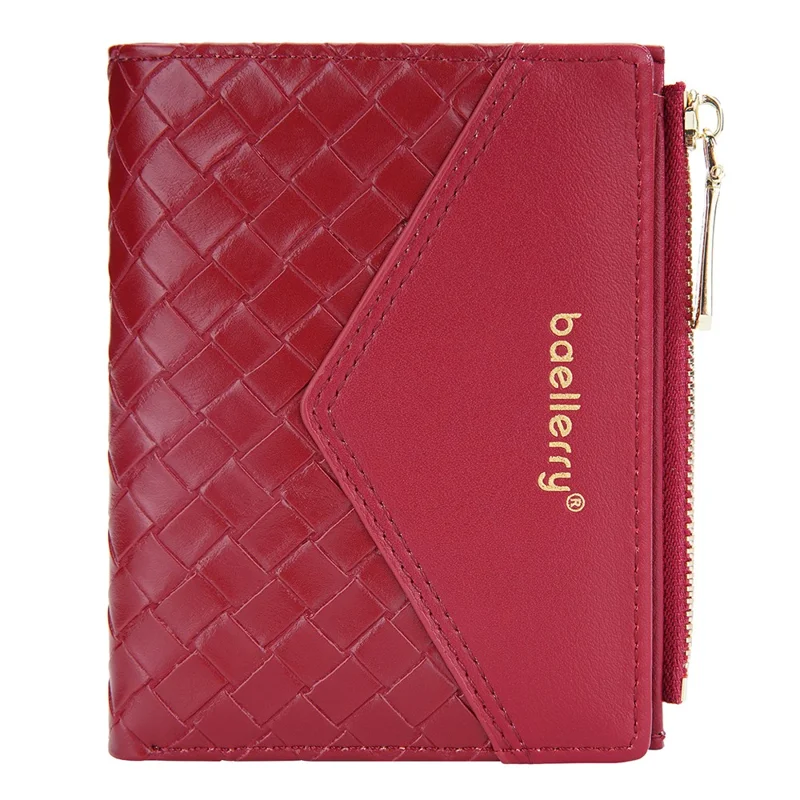 BAELLERRY NR095 Carteira de Design Trançado Splicing PU Leather Card Holder Small Change Coin Storage Bag - Vermelho