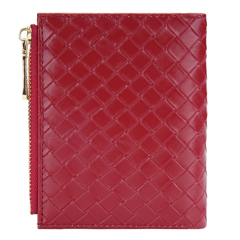 BAELLERRY NR095 Carteira de Design Trançado Splicing PU Leather Card Holder Small Change Coin Storage Bag - Vermelho