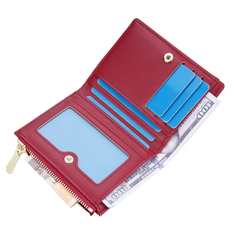 BAELLERRY NR095 Carteira de Design Trançado Splicing PU Leather Card Holder Small Change Coin Storage Bag - Vermelho