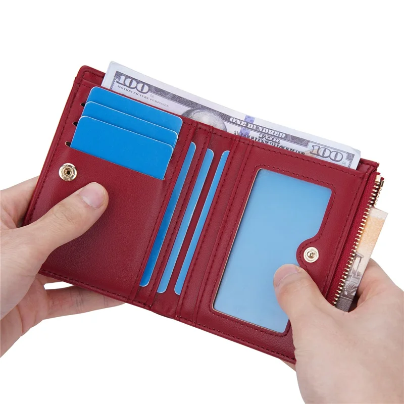BAELLERRY NR095 Carteira de Design Trançado Splicing PU Leather Card Holder Small Change Coin Storage Bag - Vermelho