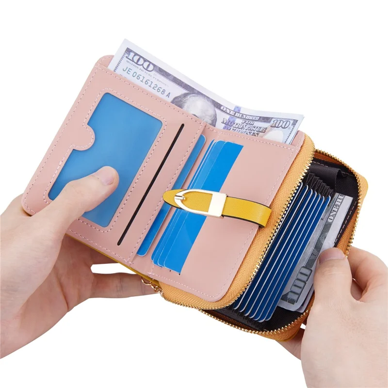 BAELLERRY N3245 Carteira Curta Feminina em Couro PU com Vários Bolsos para Cartões e Zíper com Borla - Amarelo