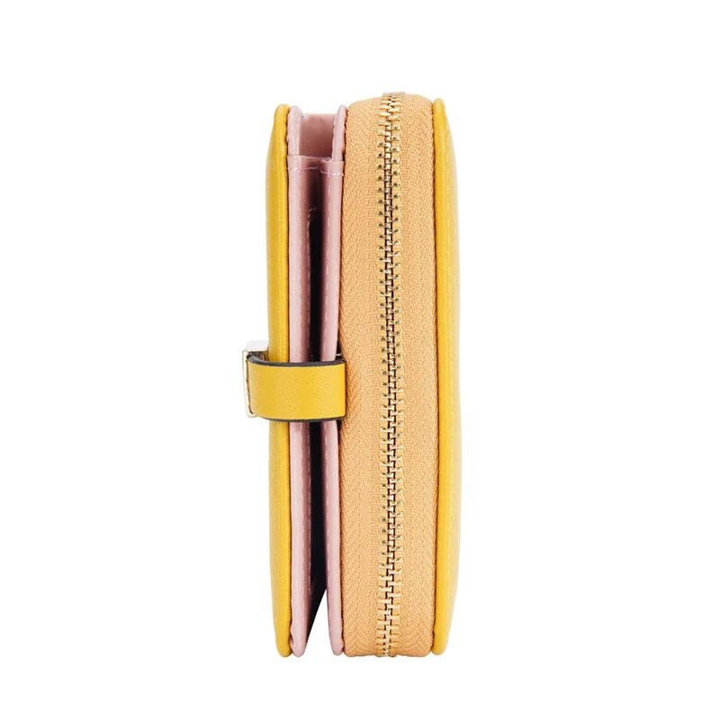 BAELLERRY N3245 Carteira Curta Feminina em Couro PU com Vários Bolsos para Cartões e Zíper com Borla - Amarelo