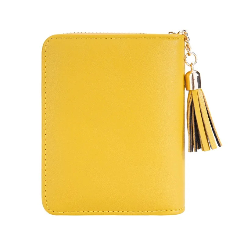 BAELLERRY N3245 Carteira Curta Feminina em Couro PU com Vários Bolsos para Cartões e Zíper com Borla - Amarelo