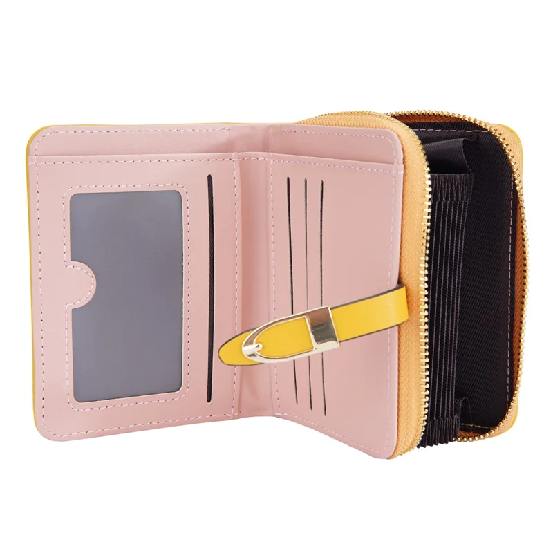 BAELLERRY N3245 Carteira Curta Feminina em Couro PU com Vários Bolsos para Cartões e Zíper com Borla - Amarelo