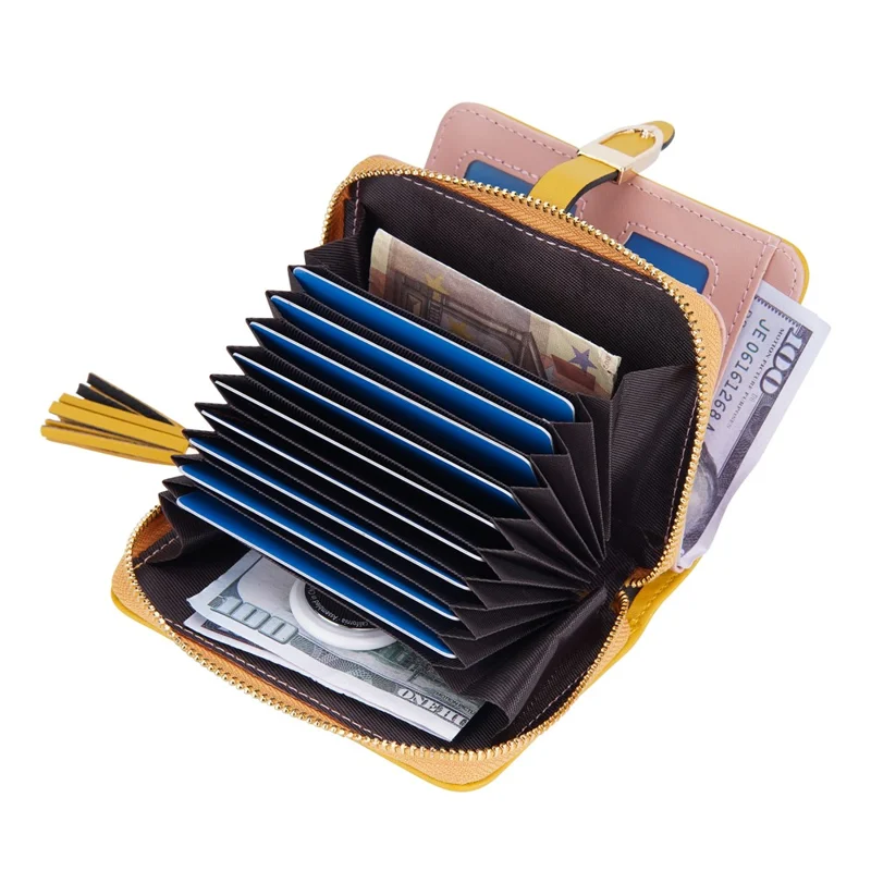 BAELLERRY N3245 Carteira Curta Feminina em Couro PU com Vários Bolsos para Cartões e Zíper com Borla - Amarelo