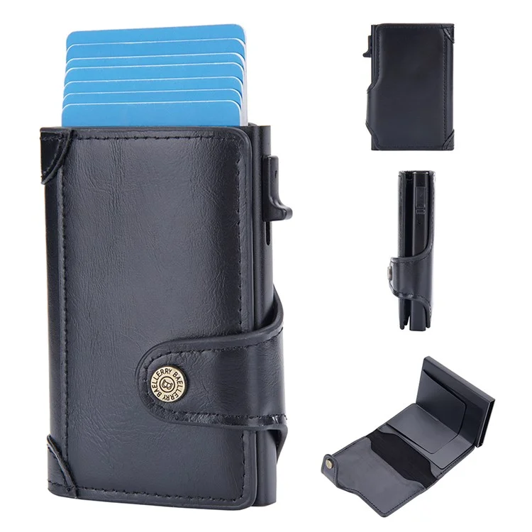 BAELLERRY K9211 Carteira de Cartão Automática Pop Up de Couro PU Zinco Alumínio RFID Blocking - Preto