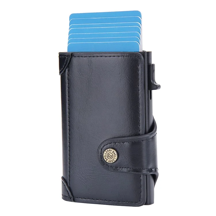 BAELLERRY K9211 Carteira de Cartão Automática Pop Up de Couro PU Zinco Alumínio RFID Blocking - Preto