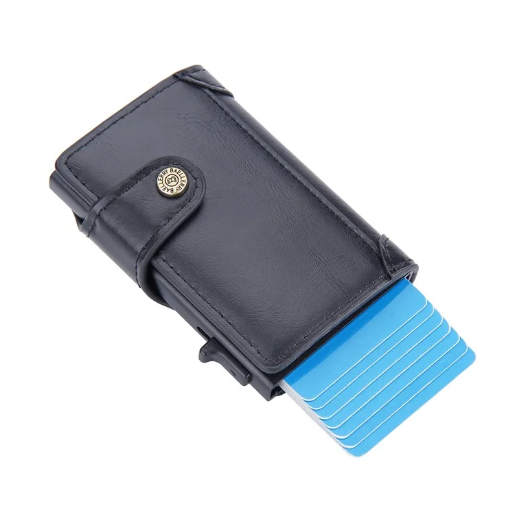BAELLERRY K9211 Carteira de Cartão Automática Pop Up de Couro PU Zinco Alumínio RFID Blocking - Preto