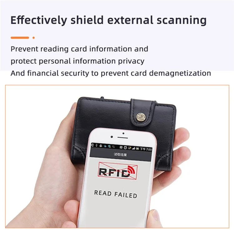 BAELLERRY K9211 Carteira de Cartão Automática Pop Up de Couro PU Zinco Alumínio RFID Blocking - Preto